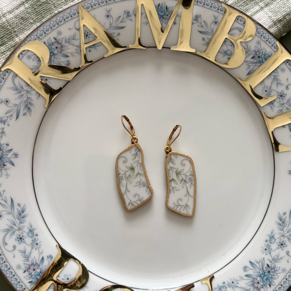 Bohemian Floral Vintage Broken China Dangle Earrings